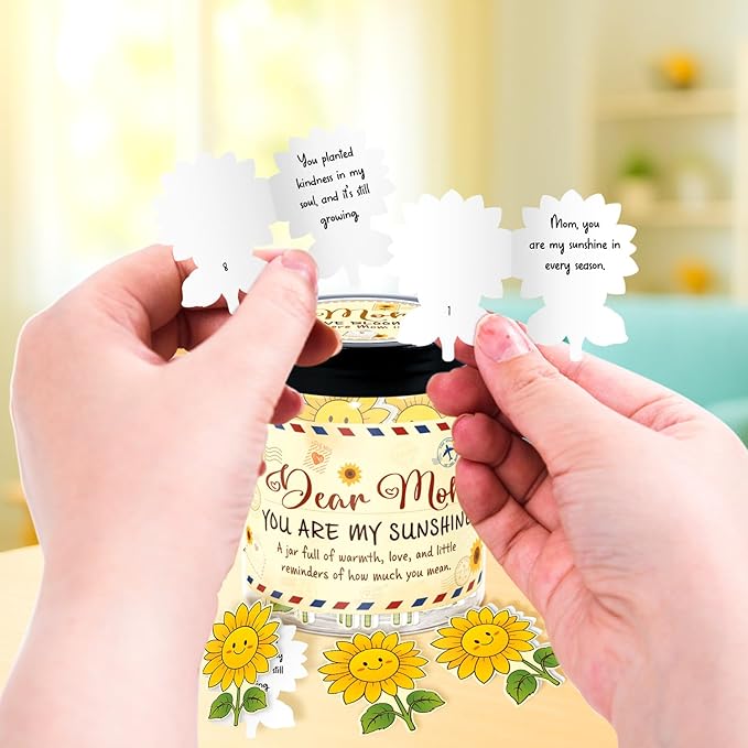 Mom Affirmation Jar – You Are My Sunshine Gift - Mom Birthday Gifts From Son, Daughter - Mothers Day, Christmas, Birthday Gifts For Moms - 60 Positive Sunflower Affirmation Cards