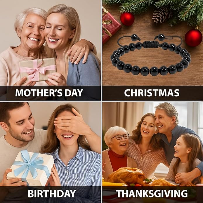 Energy Protection Crystal Handmade Adjustable Bead Bracelet Perfect for Men, Women’s Gift - Gemstone Healing Stretch Bracelet Pulsera Para Hombre Mujer Stocking Stuffer