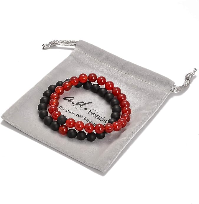 AD Beads 2Pcs His & Hers Distance Beads Bracelets Elastic Natural Stone Yoga Bracelet