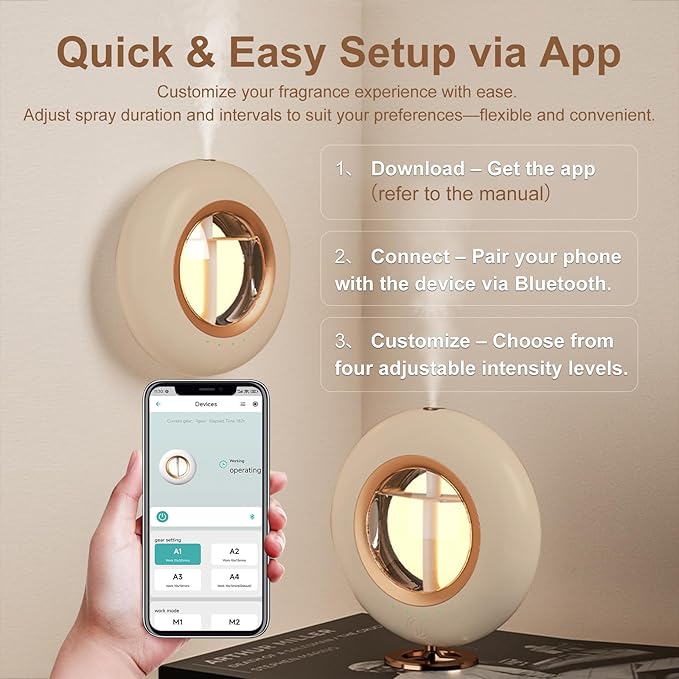 120ML Essential Oil Diffuser, 4 Mode Cyclic Mist, Auto Shut-Off, Aromatherapy Diffuser with Night Light for Bedroom and Home (Beige)