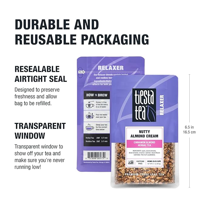 Tiesta Tea - Nutty Almond Cream, Premium Loose Leaf, Cinnamon Almond Herbal Tea Blend, Non-Caffeinated, Make Hot or Iced & Brews Up to 25 Cups, 2.1 Ounce Resealable Pouch