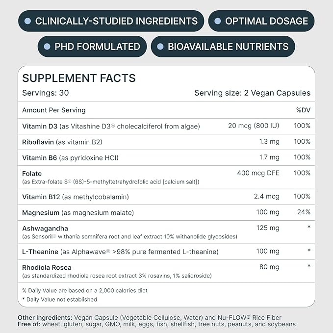 CHILL Stress Relief Supplement – Cortisol Health for Women & Men - Balanced Mood, Relaxation & Sleep – Magnesium, Ashwagandha, L-Theanine, B Complex – 60 Capsules 11/30/25 Expiration