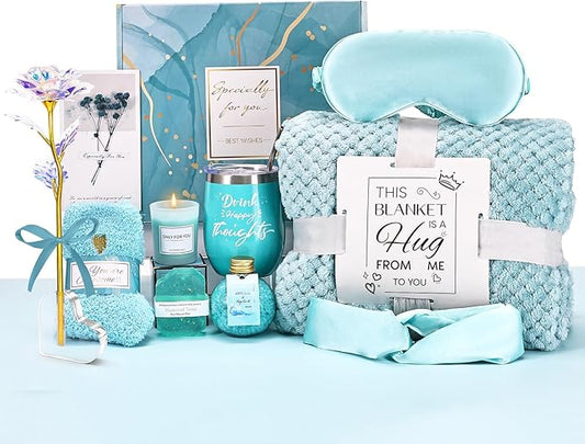 Birthday Gifts for Women Self Care Gifts Get Well Soon Gifts, Rose Relaxing Spa Gifts Basket Care Package, Luxury Flannel Blanket, Thanksgiving Christmas Gifts for Mom Her Grandma Friend Sister Wife