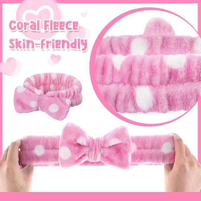 WILLBOND Spa Headband Bow Hairband Facial Makeup Women Face Wash Adjustable Skincare Headbands Flannel Towel Soft Head Wraps for Women Shower Washing Face(Sweet,24 Pieces)