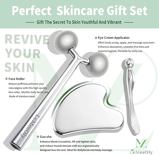 2Pcs Gua Sha Facial Tools Stainless Steel, Detailer GuaSha Set for Face Neck, Natural Skin Care Metal Gua Sha Lymphatic Drainage Face Massage Tool, Gift for Women (Heart Guasha Set)