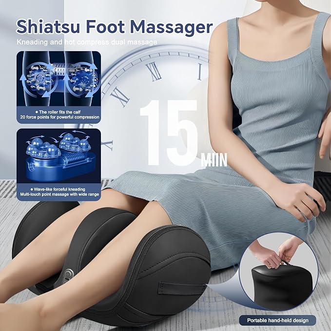 Christmas Gifts for Women Men,White Elephant Gifts,Shiatsu Foot Massager with Heat,Deep Tissue Foot & Calf Massager with Massage Roller for Pain Relief(Cord-Free)