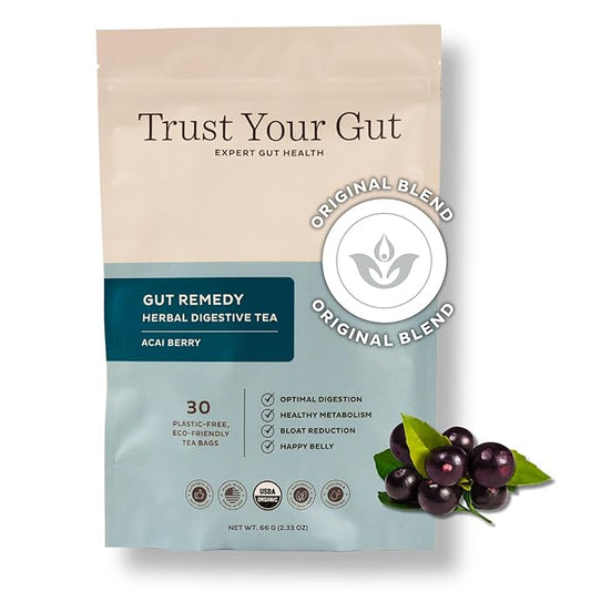 Trust Your Gut Organic Herbal Tea Blend with Lemon Balm, Holy Basil, Dandelion, Ginger Root – Liver Detox, Digestion & Gut Health Support, Gas Bloating Relief – Apple Cider, 30 Bags