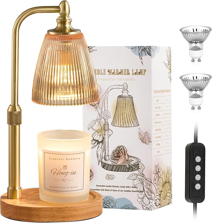 Amber Candle Warmer Lamp with Timer Dimmable,Birthday Gifts for Women Sister,House Warming Gifts New Home,Adjustable Height Wax Melt Warmer for Jar Candles,Ideal for Office,Bedroom Home Decor