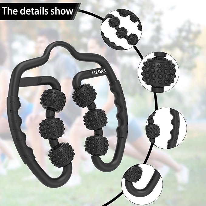 Cellulite Massage Tool Muscle Roller - Deep Fascia Massager & Dimpled Skin Remover for Legs, Thighs & Buttocks - Anti-Cellulite Roller, Smooth Skin, Pain Relief(Black - 6 Wheel)