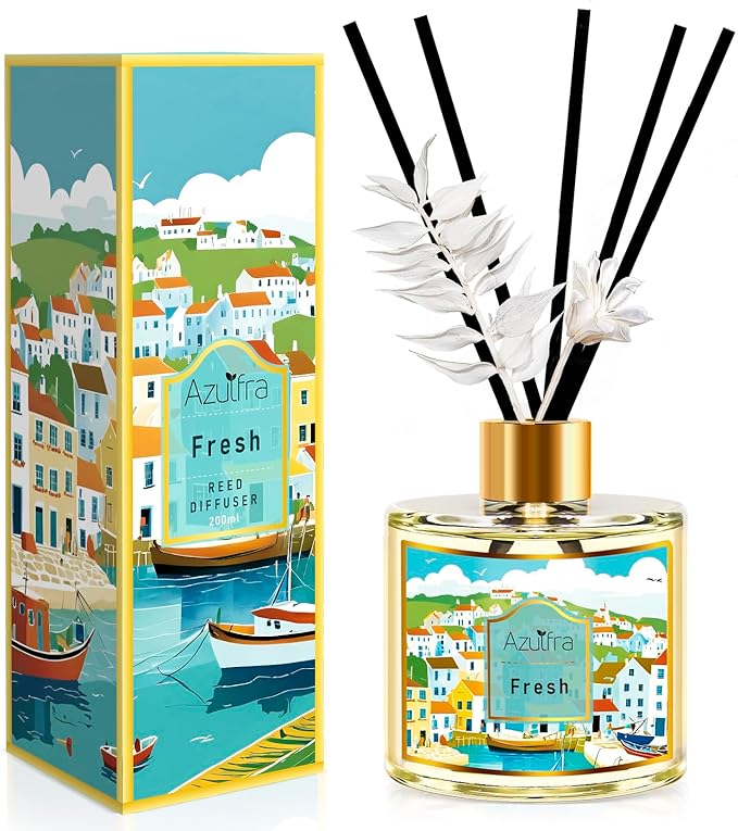 Reed Diffuser Set, 6.7oz(200ml) Fresh Scented Diffuser for Home with 6 Sticks,Home Fragrance Scent Essential Oil Stick Diffuser for Bathroom Shelf Decor
