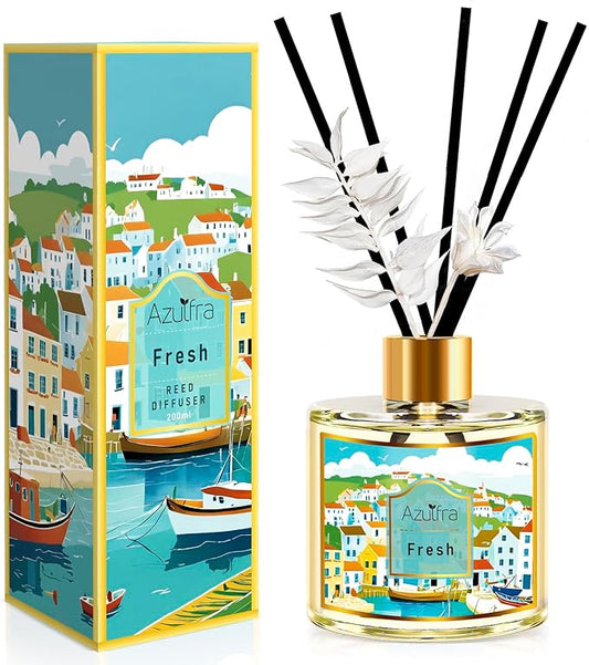 Reed Diffuser Set, 6.7oz(200ml) Fresh Scented Diffuser for Home with 6 Sticks,Home Fragrance Scent Essential Oil Stick Diffuser for Bathroom Shelf Decor