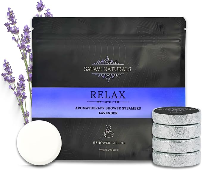 Aromatherapy Shower Steamers (6-Pack) Relax - Lavender Scented Vapor Tabs for Self-Care, Aromatic Shower Bath Bombs, Natural Essential Oils for Women & Men