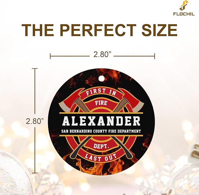 FLOCHIL Personalized Firefighter Ornaments, Custom Fireman Christmas Tree Ornaments with Name, Gifts for Men, Christmas