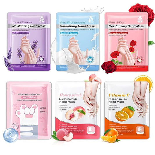 6 Pairs Hand Mask for Dry Cracked Hands,Nourishing Moisturizing Gloves,Hands Moisturizer for Deep Moisturizing,Silky Smooth Moisturizing Gloves,Hand Care Mask Set(A)