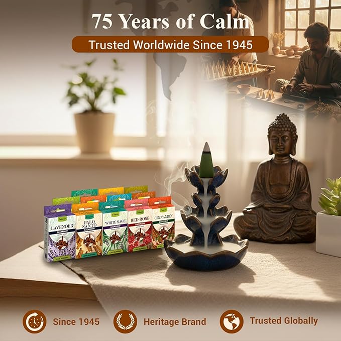 Tulasi Backflow Incense Cones with Natural Oils, Scents Set of 12 Fragrances (120 Cones) Calming Home Aromatherapy, Yoga, Meditation, Relaxing, Mixed Scents with Natural Oils, Thanks Giving