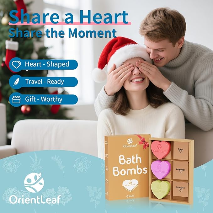 Bath Bombs for Women, Stocking Stuffers, Bath Bombs Plant Scented Lavender, Rose, Eucalyptus, 6 x 2 oz