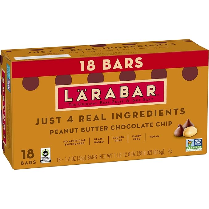 Larabar Peanut Butter Chocolate Chip, Fruit and Nut Bars, Gluten Free and Vegan, 28.8 oz, 18 Ct