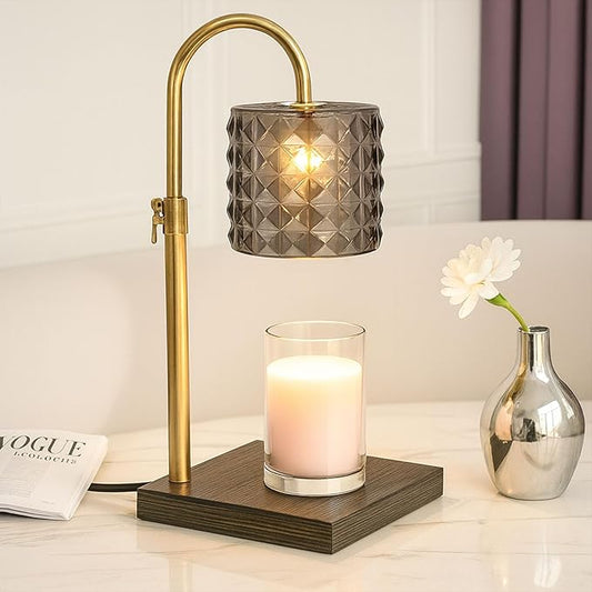 Candle Warmer Lamp with Timer & Dimmer, Adjustable Height Flameless Wax Melt Warmer for Jar Candles, Birthday Gifts for Mom Women Men Friend Sister, House Warming Gift New Home Decor (Grey)