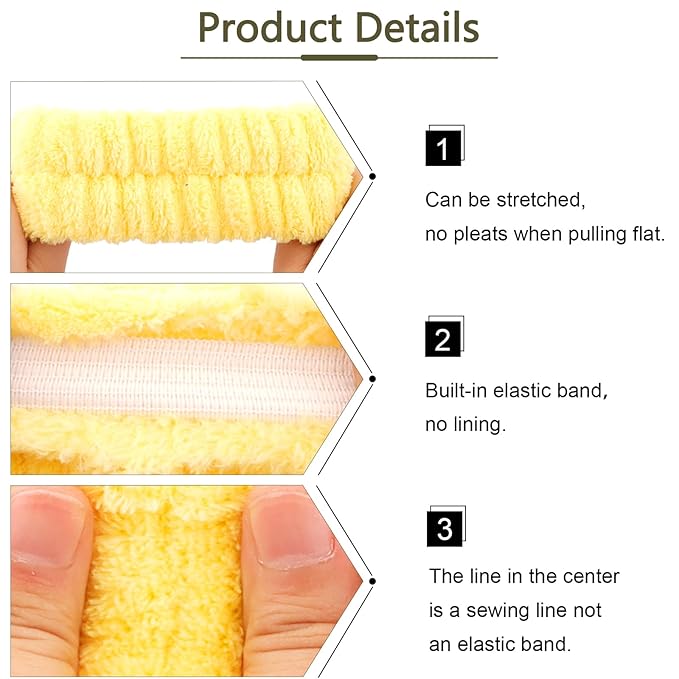 VELSCRUN Spa Headband, Makeup Face Wash Skincare Headbands, 5 Pcs Sponge Get Ready Snail Hairband Facial Wristband Hair Clip Set, Stuff for Teen Girls Women Trendy Hair Accessories Yellow