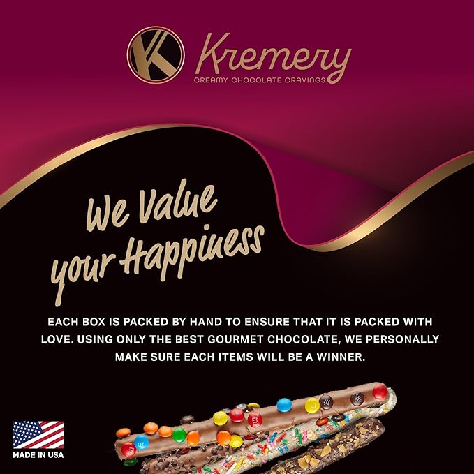 KREMERY Creamy Chocolate Cravings - Diwali Sweets Hamper Chocolate Covered Pretzel Rods Gift Basket, in Confetti Tower (10 Pretzels, Assorted Sweet Toppings) Food Arrangement