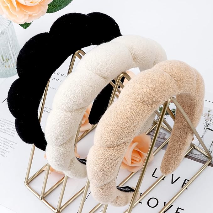 WHAVEL 3 Pack Spa Headband Skincare Headbands, Soft Hair Band for Washing Face, Makeup, Facial, Skin Care (Khaki, Brown, Black)