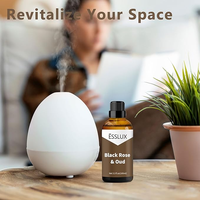 Black Rose & Oud Fragrance Oil, ESSLUX Large Single Scented Oils 100 ml (3.3 oz), Aromatherapy Essential Oils for Home for Diffuser, Massage, Soap, Candle Making Scents