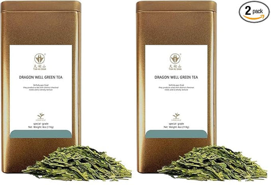 TIAN HU SHAN Special Grade Tea Chinese LongJing/Dragon Well Green Tea Loose Leaf 4oz (113g) Tin (Pack of 2)