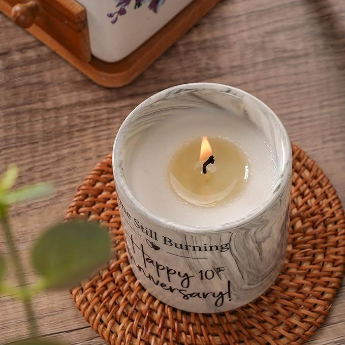 10th Anniversary Candle - 10th Anniversary Present for Him, Her, Wife, Husband, 10 Year Aniversario Gifts for Men & Women, Couple - 6 Oz Porcelain Lavender Candle