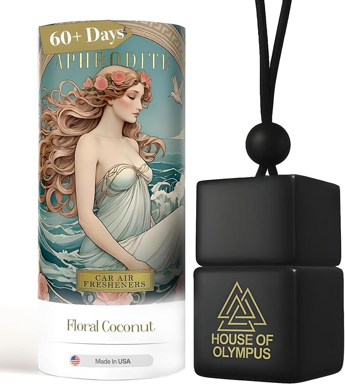 Aphrodite Hanging Car Air Freshener for Women, 100% Natural Essential Oils - 60 Days Lasting Car Scent by House of Olympus - Made in USA
