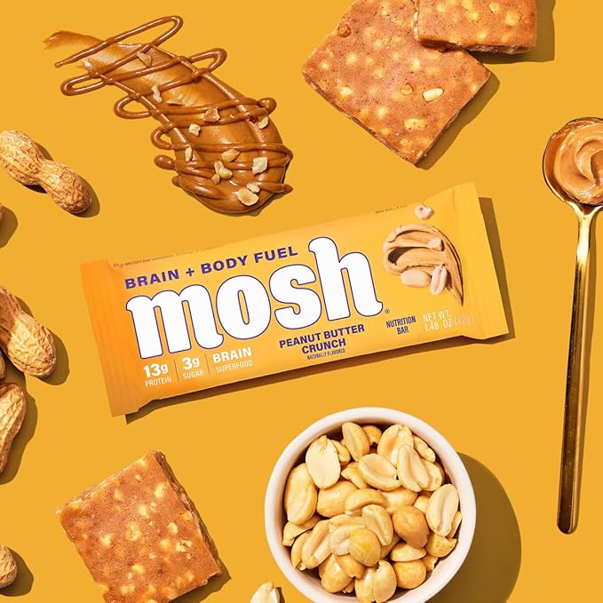 MOSH Peanut Butter Crunch Keto Protein Bars, High Fiber, Low Carb, Gluten Free, High Protein, Brain Healthy Snack, 12 Count