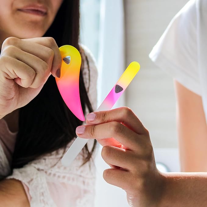 BONA FIDE BEAUTY Czech Glass Nail Files for Natural Nails 2-Pieces Set, Comfort Ergonomic Nail Filers for Arthritis, Tendonitis, Carpal Tunnel Solution for Nail Care