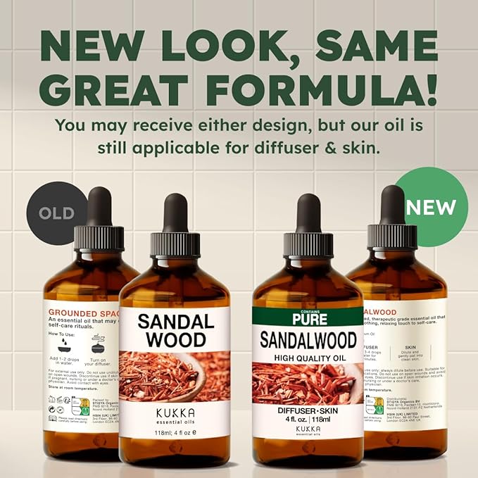 KUKKA Sandalwood Essential Oils - 4 Fl Oz - for Hair, Skin, Diffuser, Aromatherapy & DIY Soap Making Scent