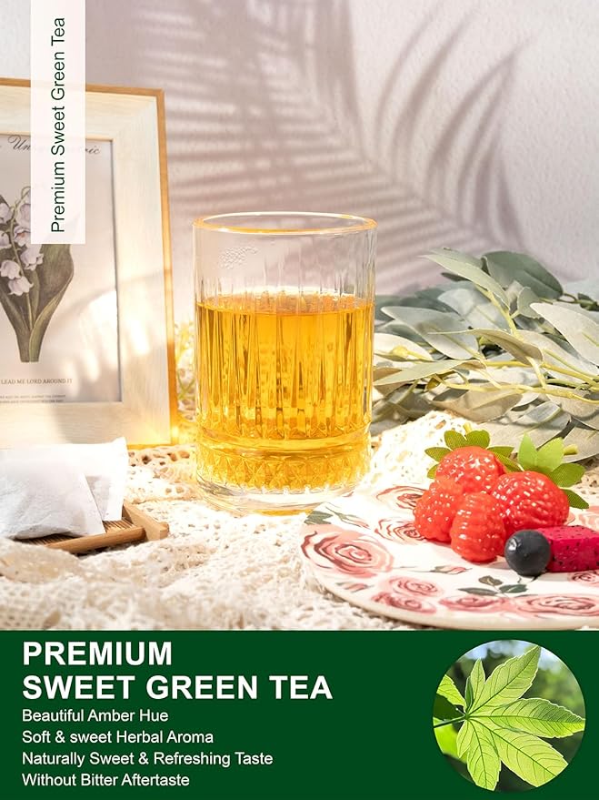 TeeLux Sweet Green Tea Bags, Green Tea Blended with Natural Sweet Tea, Brisk & Sweet Taste, Zero Sugar, 100 Count