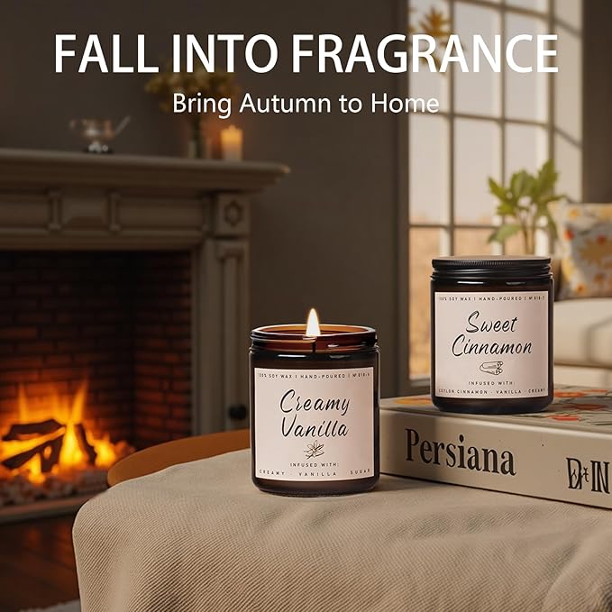 Auelife Fall Candle, Sweet Cinnamon Scented Candle, Fall Scents Soy Candles for Home Scented - Autumn Candles Gifts Set for Men and Women, Holiday, Thanksgiving, 7oz