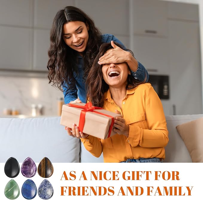 BBTO 12 Pieces Worry Stones for Anxiety Thumb Small Multicolor Pocket Palm Stone Obsidian Crystal Worry Stones for Anxiety Stress Relief(Waterdrop Style)