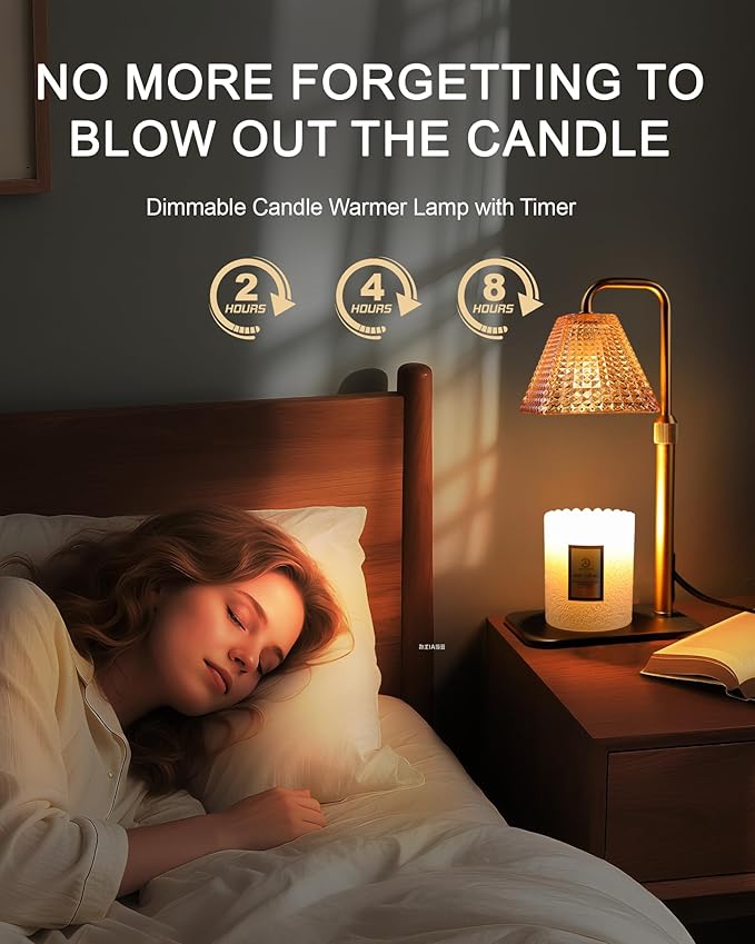 Candle Warmer Lamp with Timer Dimmer - Birthday Gifts for Women Mom House Warming Gift New Home Room Decor, Adjustable Height Wax Melt Warmer Lamp for Scented Jar Candles with 2 Bulbs (Gold)