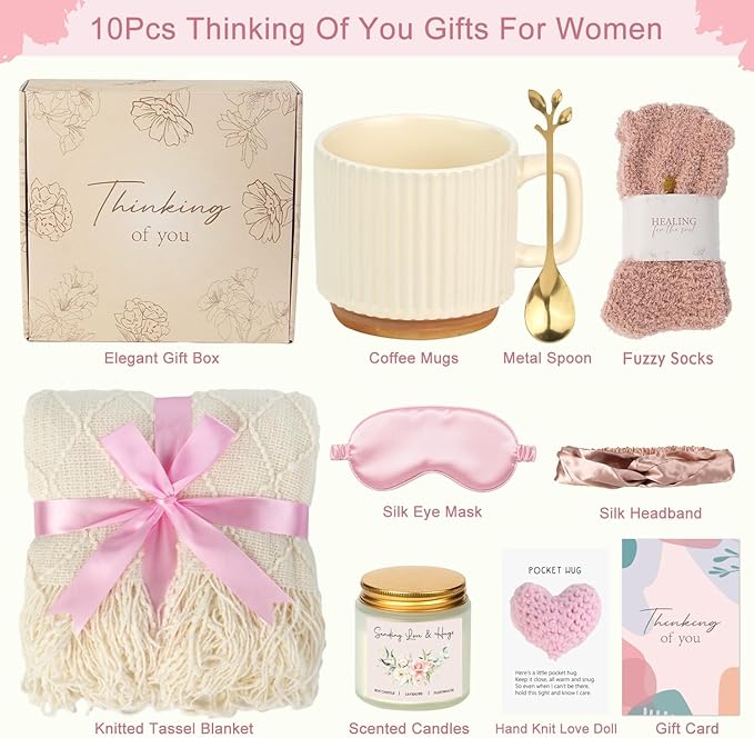 Thinking Of You Gift, Get Well Gifts For Women, Birthday Gifts For Women, Condolences Gift Basket For Loss, Feel Better, Care Package, Self Care Kit, Sympathy Basket For Mom, Daughter, Sister, Friend