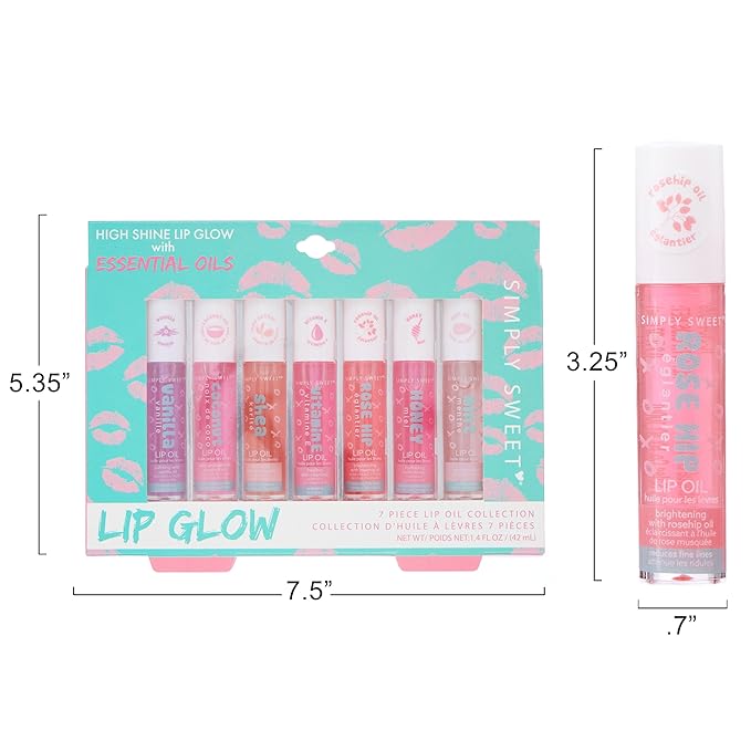 EXPRESSIONS 7pc Lip Oil Collection - High Shine Lip Glow w/Essential Oils, Hydrating Roll On Lip Oils Infused w/Essential Oils - Rollerball Lip Oils, Vitamin Enriched Lip Glow Oil Set