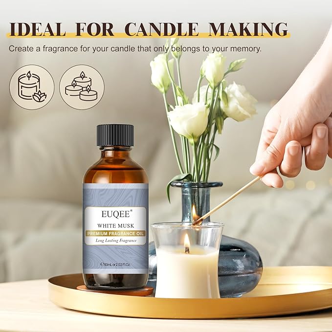 EUQEE White Musk Fragrance Oils for Home Aromatherapy, Premium White Musk Essential Oil with Glass Dropper for Diffusers, Candle & Soap Making, Bath Bombs (2.02 Fl oz/60 ml)