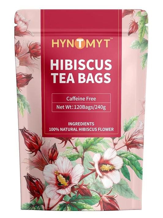 HYNTMYT Hibiscus Tea Bags, Premium Hibiscus Flowers Tea, Bright & Tart Flavor, Caffeine Free, 120 Count