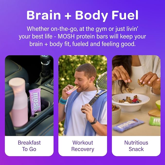 MOSH Lemon White Chocolate Keto Protein Bars, High Fiber, Low Carb, Gluten Free, High Protein, Brain Healthy Snack, 12 Count