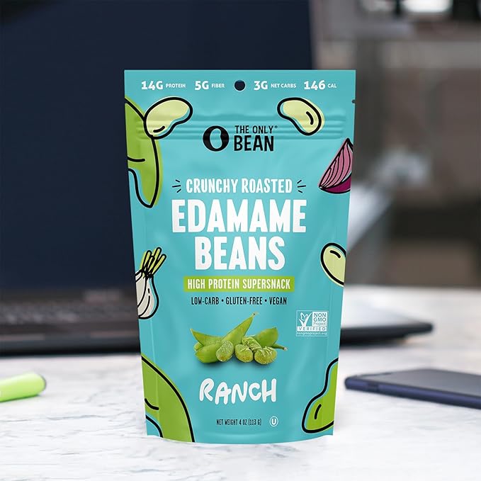 The Only Bean Edamame Dry Roasted Low Carb Snacks (Ranch), Vegan Gluten Free Snacks, Healthy Snacks for Kids and Adults, High Protein Snacks, Keto Snacks, Diabetic Snacks, 4oz (Pack of 3)