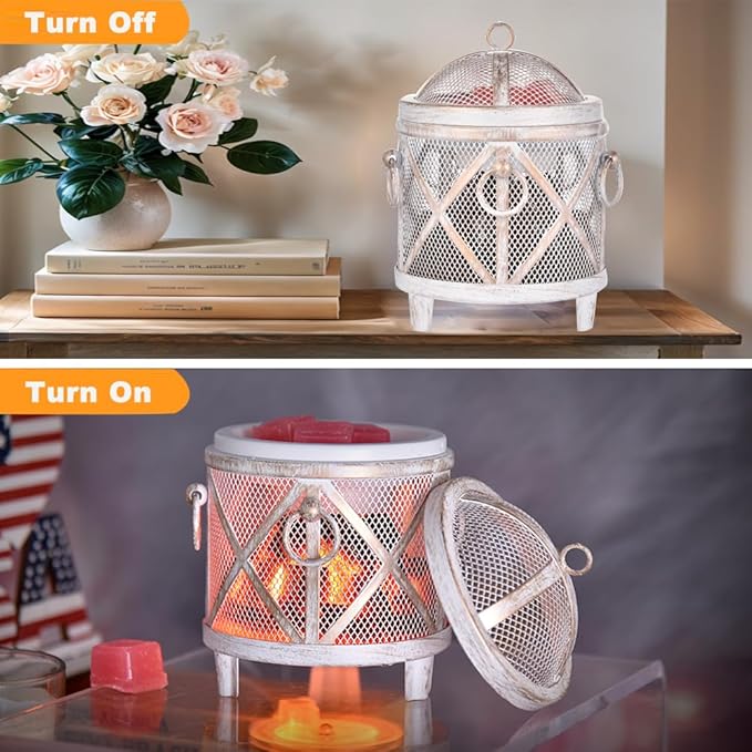 Dicimi Rustic Electric Wax Warmer, Fireplace Style Candle Warmer with Timer, 4-in-1 Wax Melt Warmer for Scented Wax/Oils/Wax Melts, Auto Shut-Off, Energy Efficient Home Decor Gift Idea