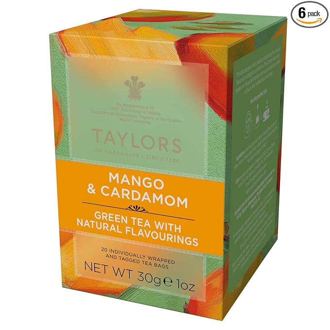 Taylors of Harrogate Mango & Cardamom Green Tea, 20 Teabags (Pack of 6)