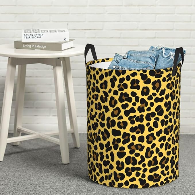 Laundry Basket Golden Leopard Print Collapsible Large Capacity, 63L Dirty Clothes Basket Durable Lightweight Hamper With Handles Ideal For Clothes,Toys Home Organization19.6 * 15.7in
