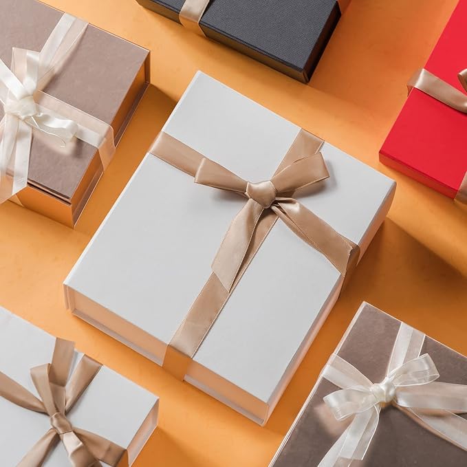 LIFELUM White Gift Boxes 2 Pack 13.85 x 8.35 x 4.45 Large Gift Boxes with Magnetic Lid Wedding Box for Presents Contains Card, Ribbon, Shredded Paper Filler Box for Gift