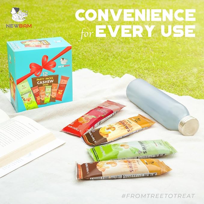 NEWBAM Mix Cashews Variety Packs (Wasabi, Tom Yum, Sea Salt Caramel) - 12 Cashew Snack Packs Roasted Nuts (1.5oz Each) – Keto, Vegan, Gluten-Free - Healthy Snacks for Trail Mix, Office, or Party