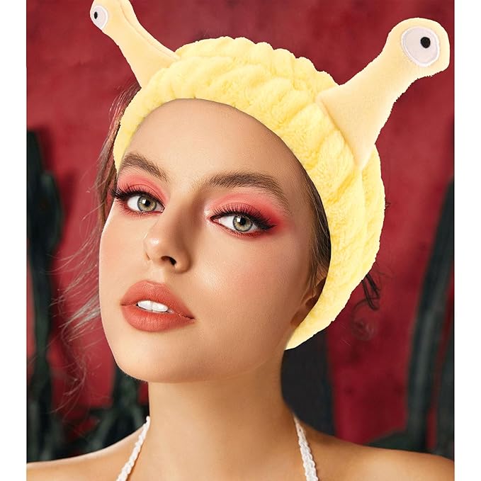 VELSCRUN Spa Headband, Makeup Face Wash Skincare Headbands, 5 Pcs Sponge Get Ready Snail Hairband Facial Wristband Hair Clip Set, Stuff for Teen Girls Women Trendy Hair Accessories Yellow