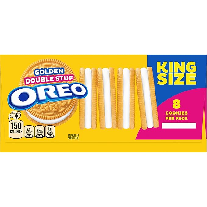 OREO Double Stuf Golden Sandwich Cookies, King Size, 12 Snack Packs (8 Cookies Per Pack)