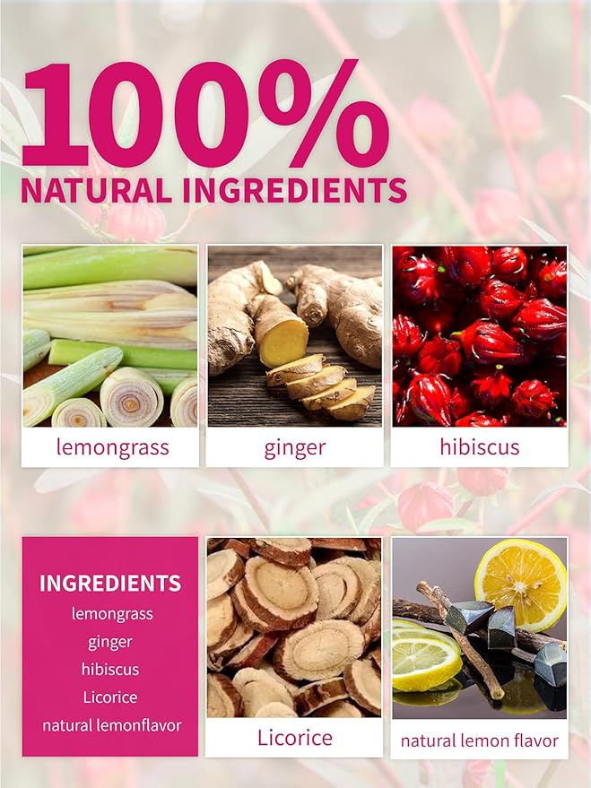 TeeLux Lemon Ginger Hibiscus Tea, Refreshing Lemongrass With Spicy Ginger, Tart Hibiscus, Sweet Licorice, Caffeine Free, 50 Count